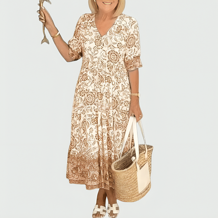 Constance | Abito Midi con Stampa Floreale e Orlo a Strati