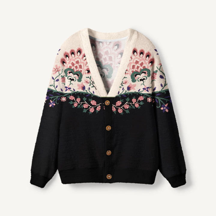Cardigan lavorato a maglia con contrasto floreale romantico