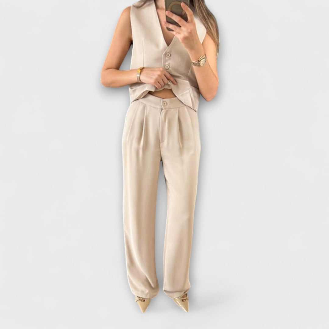 Hazel - Elegante Gilet V-Neck e Pantaloni Due Pezzi