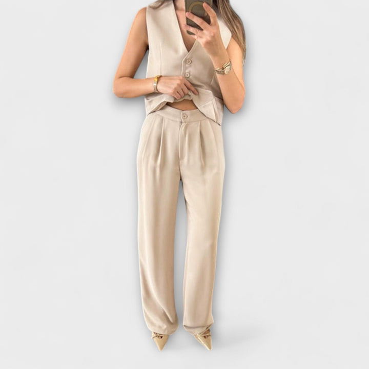 Hazel - Elegante Gilet V-Neck e Pantaloni Due Pezzi