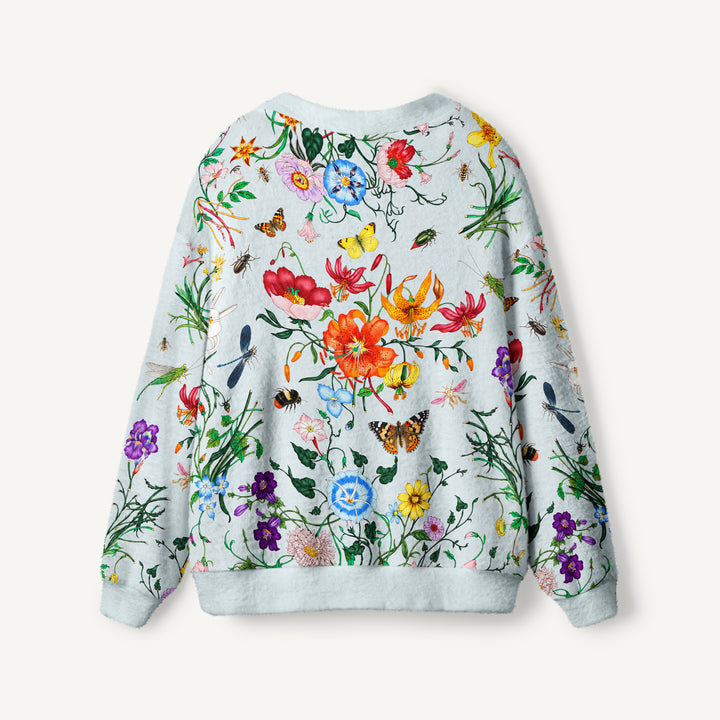 Cardigan lavorato a maglia Giardino botanico di fiori selvatici e insetti