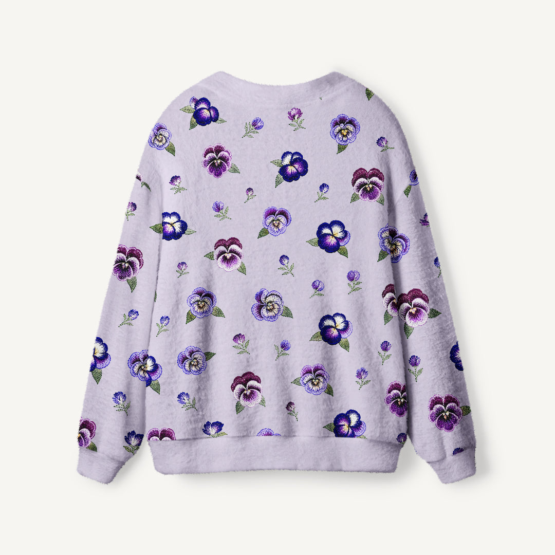 Cardigan lavorato a maglia Motivo floreale con viole del pensiero viola su tutta la superficie