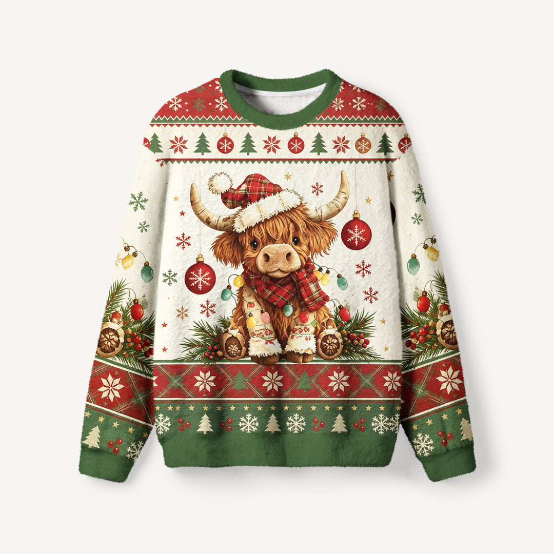 Maglione Natalizio Girocollo con Mucca Highland