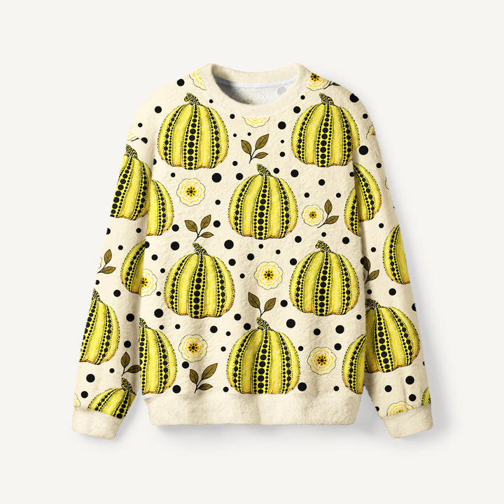 Maglione a girocollo con motivo floreale a zucche e pois gialli