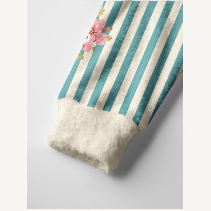 Cardigan lavorato a maglia con bottoni e motivo a righe floreali in stile cottage