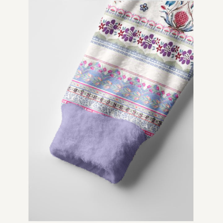 Cardigan lavorato a maglia con motivo floreale simmetrico in stile boho e bordo a forma di bouquet