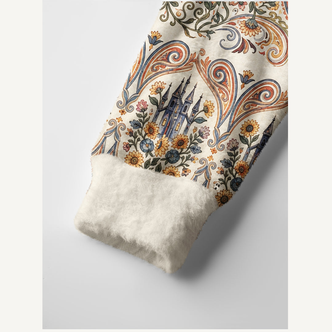 Cardigan lavorato a maglia con bottoni e motivo Boho Halloween del giardino del castello incantato