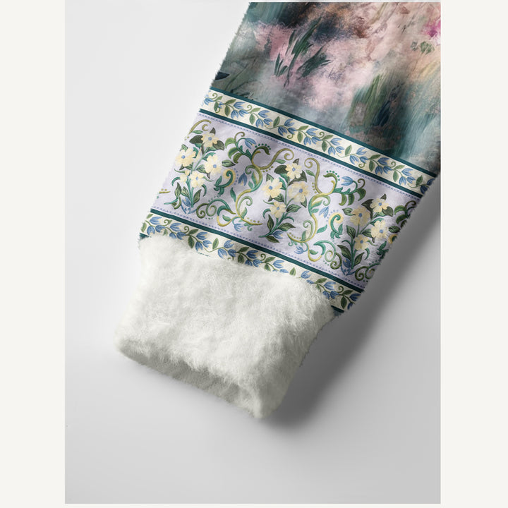 Cardigan lavorato a maglia con bottoni, in stile boho, con motivo floreale da giardino in acquerello