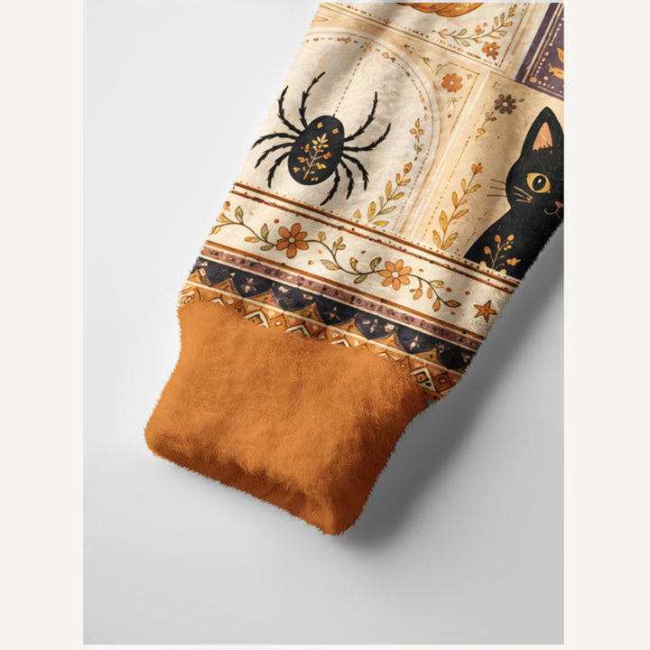 Cardigan con stampa patchwork “Gatto e zucca di Halloween”