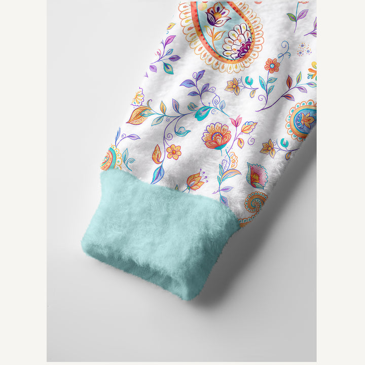 Cardigan lavorato a maglia con motivi boho, paisley, floreali e botanici