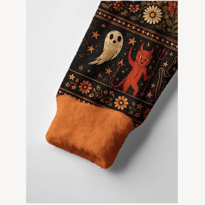 Cardigan lavorato a maglia floreali di Halloween con zucche e fantasmi