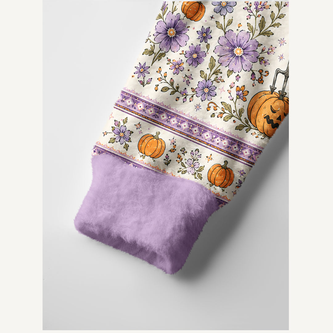 Cardigan lavorato a maglia floreali di Halloween con gatti, zucche e luna