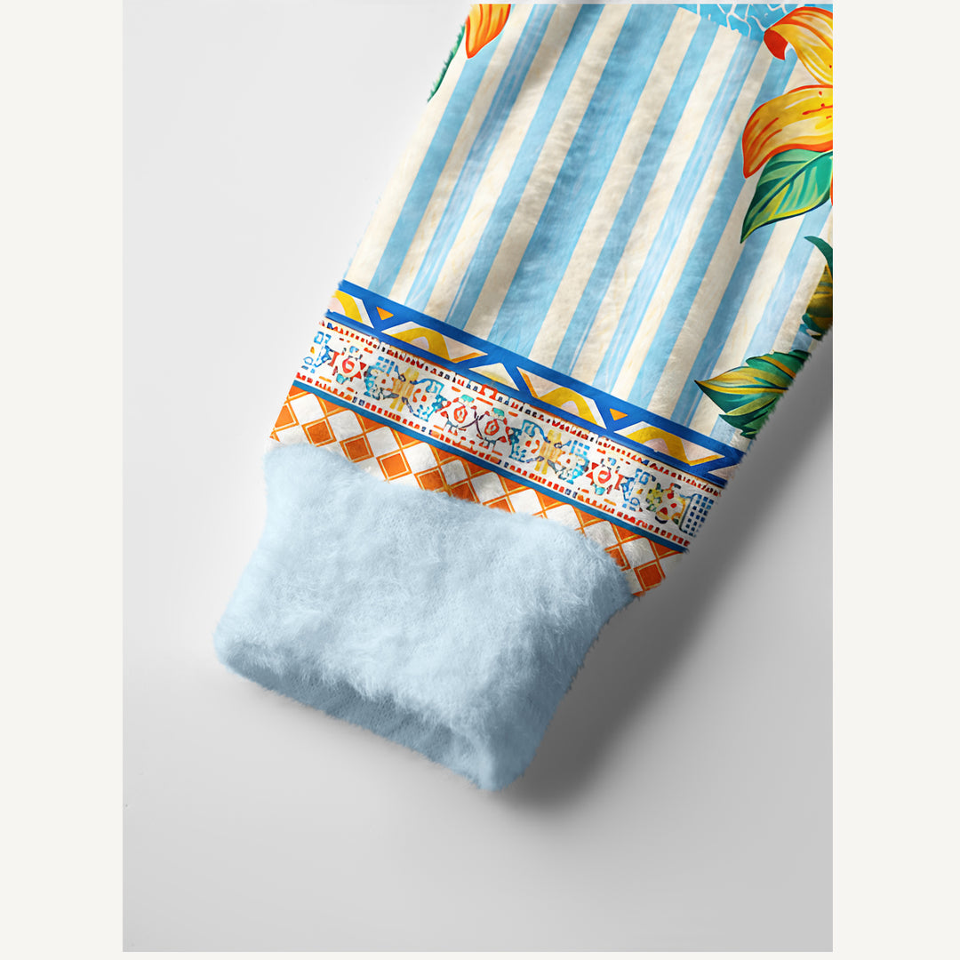 Cardigan lavorato a maglia tropicali con patchwork di aragoste