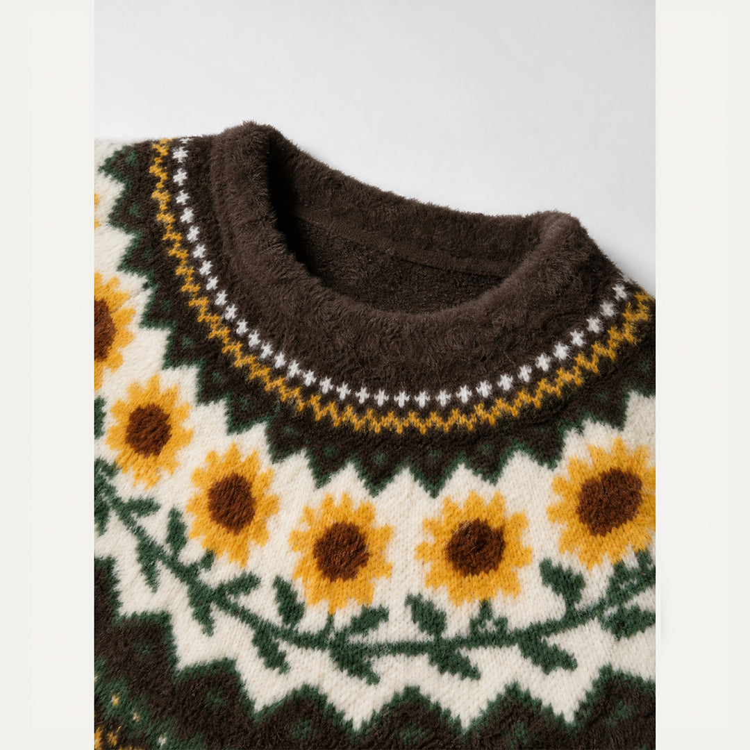 Maglione a girocollo con motivo a girasoli