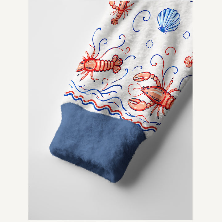Cardigan lavorato a maglia con stampa di aragoste e conchiglie