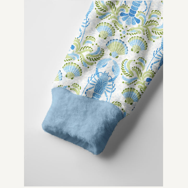 Cardigan lavorato a maglia con stampa di aragoste, conchiglie e fiori