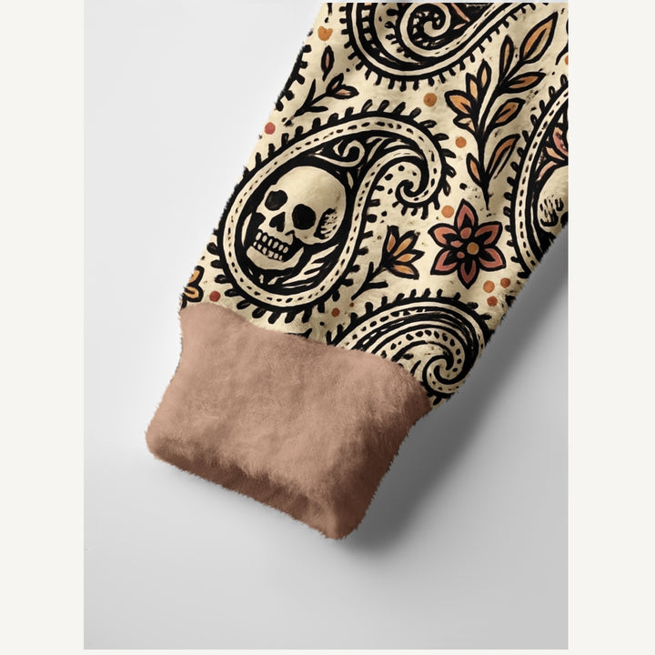 Cardigan lavorato a maglia boho con teschi e stampa paisley