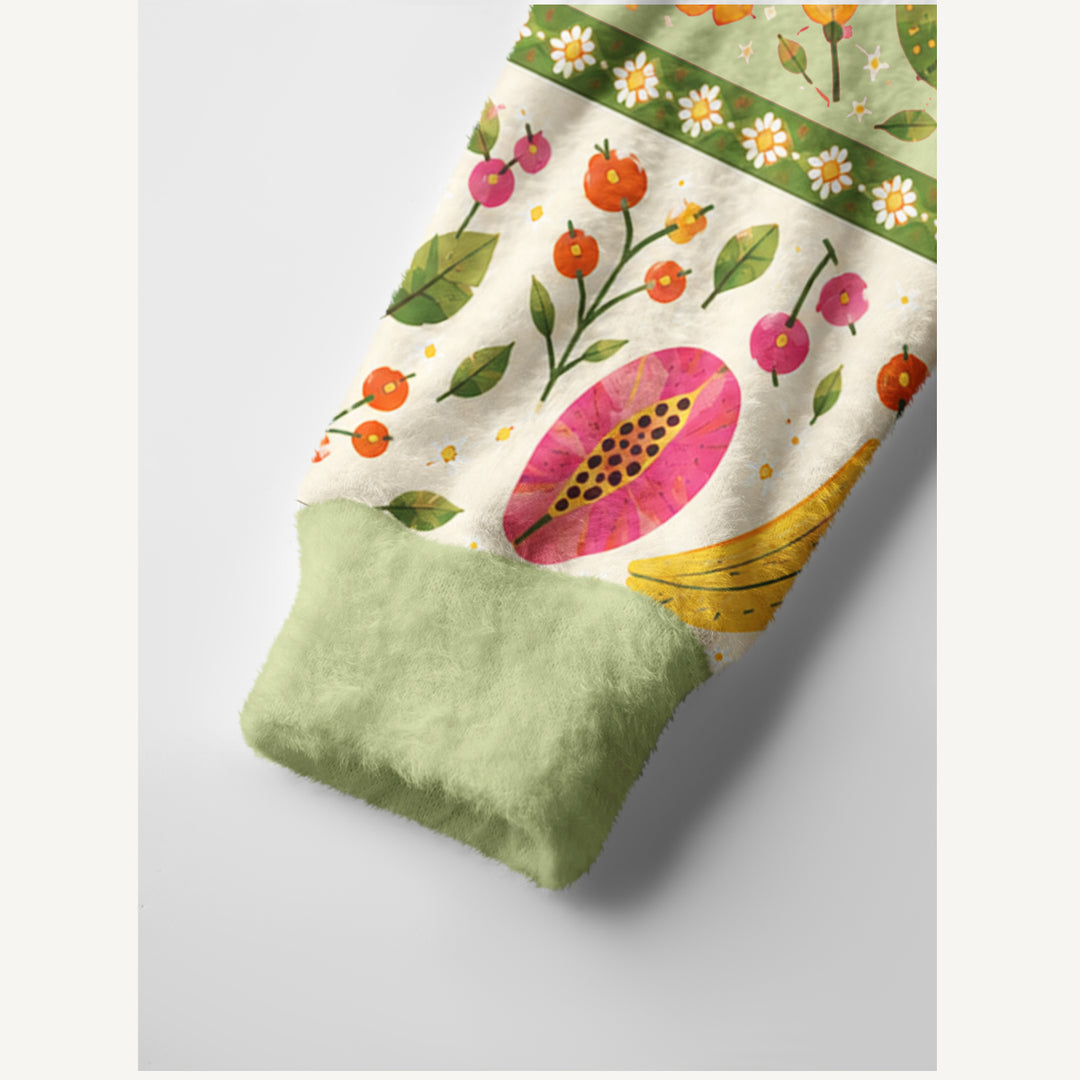 Cardigan lavorato a maglia Motivo floreale con frutta tropicale e quadretti