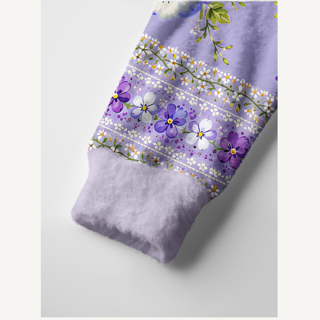 Cardigan lavorato a maglia Mazzo di viole del pensiero viola e composizioni floreali