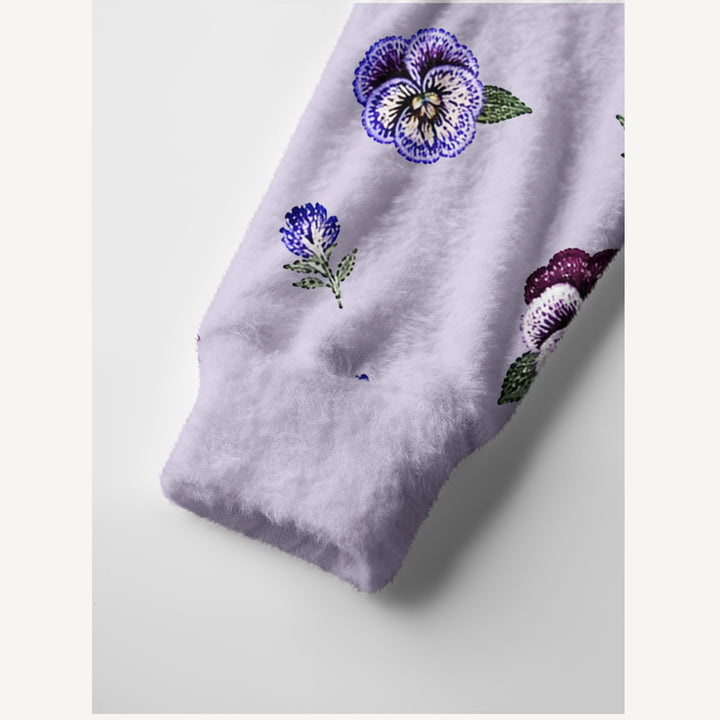 Cardigan lavorato a maglia Motivo floreale con viole del pensiero viola su tutta la superficie