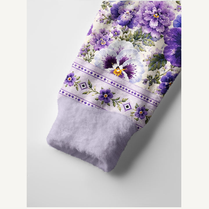 Cardigan lavorato a maglia Stampa floreale a viole del pensiero viola su tutta la superficie