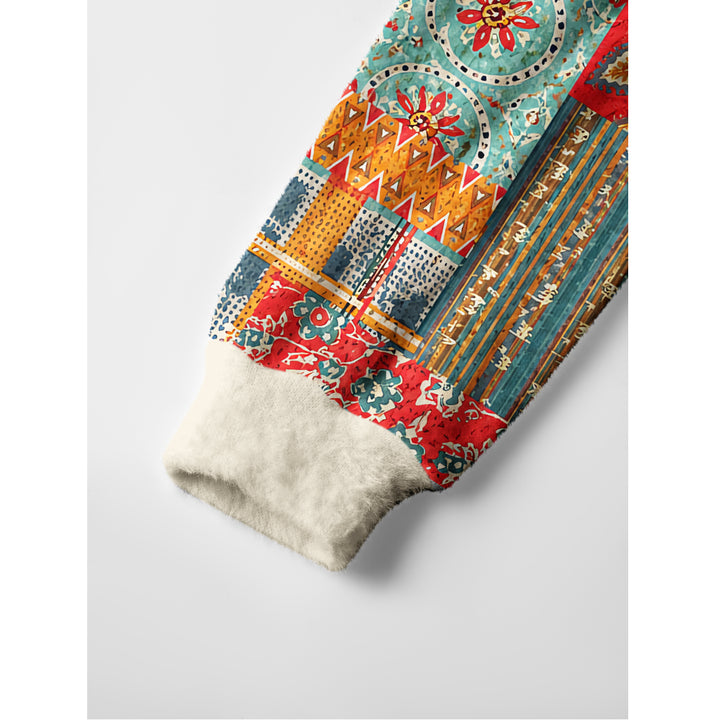 Maglione a girocollo in stile boho con motivo patchwork floreale e geometrico