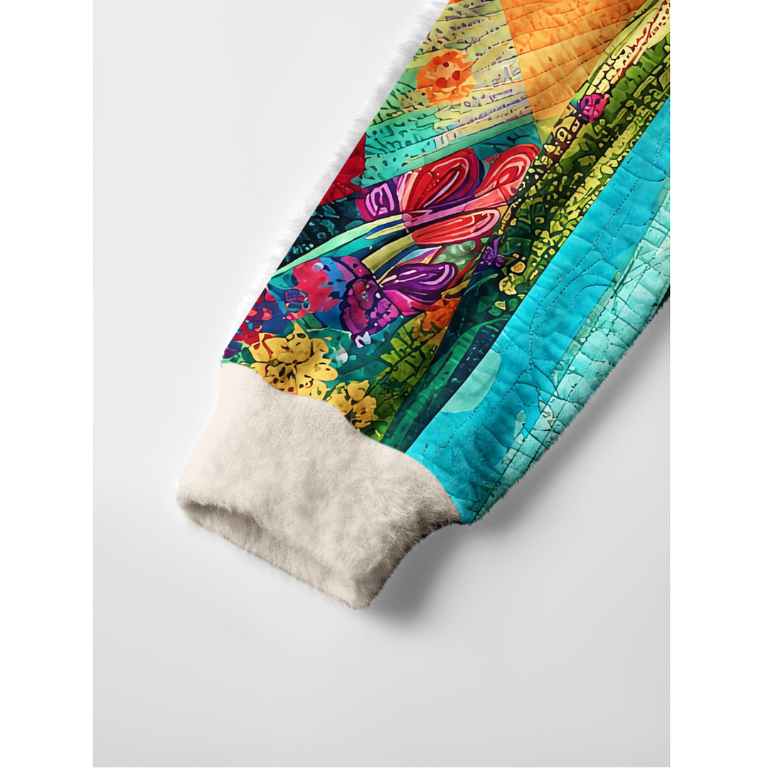Maglione a girocollo con stampa patchwork a raggiera arcobaleno