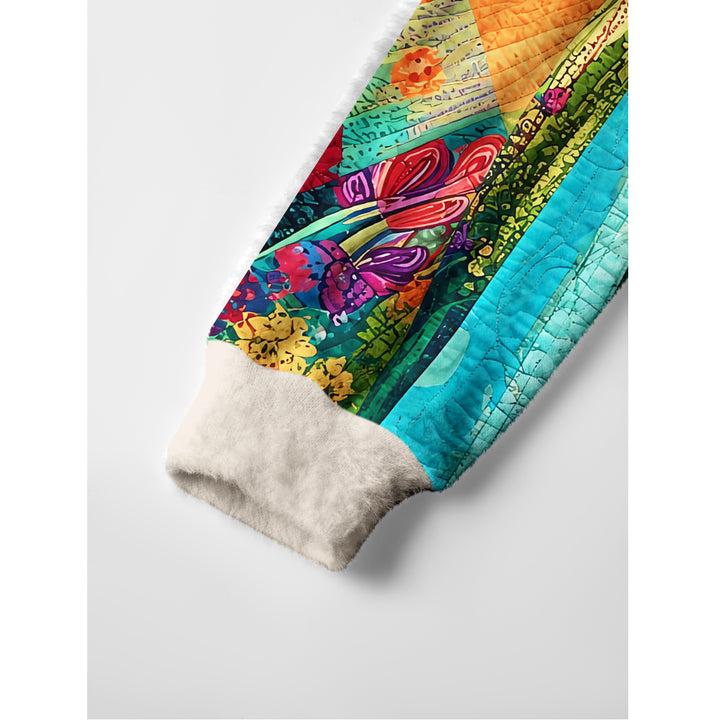 Maglione a girocollo con stampa patchwork a raggiera arcobaleno