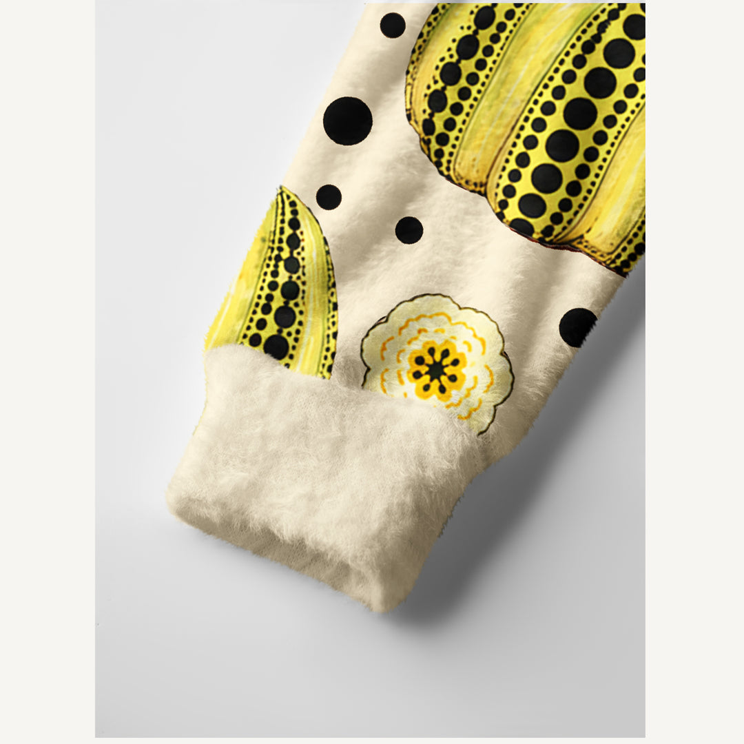 Cardigan lavorato a maglia Fiorale con zucche a pois gialli