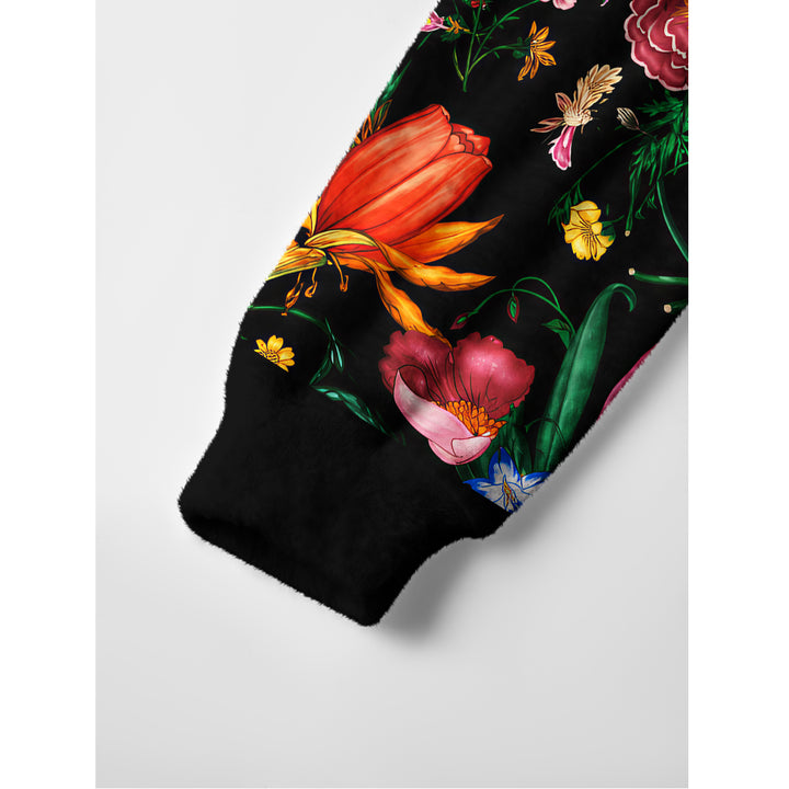 Maglione a girocollo con motivo di fiori selvatici e farfalle