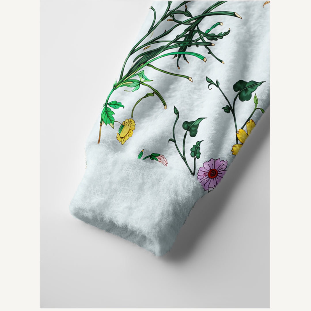 Cardigan lavorato a maglia Giardino botanico di fiori selvatici e insetti