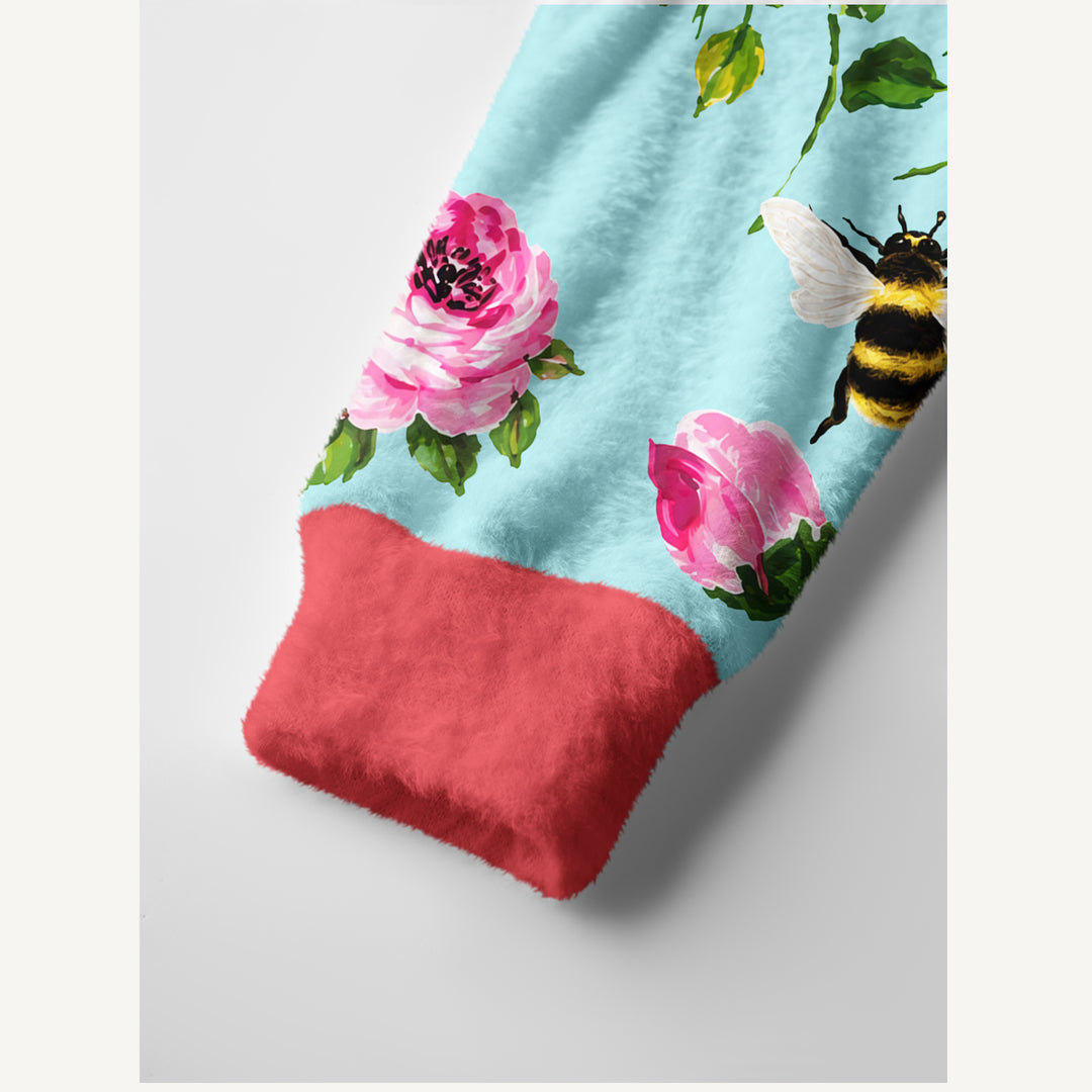 Cardigan lavorato a maglia Stampa con motivo “Giardino con rosa rosa e calabrone”