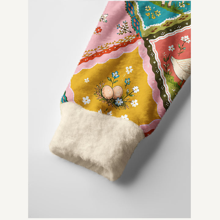 Cardigan lavorato a maglia con patchwork di animali della fattoria di campagna