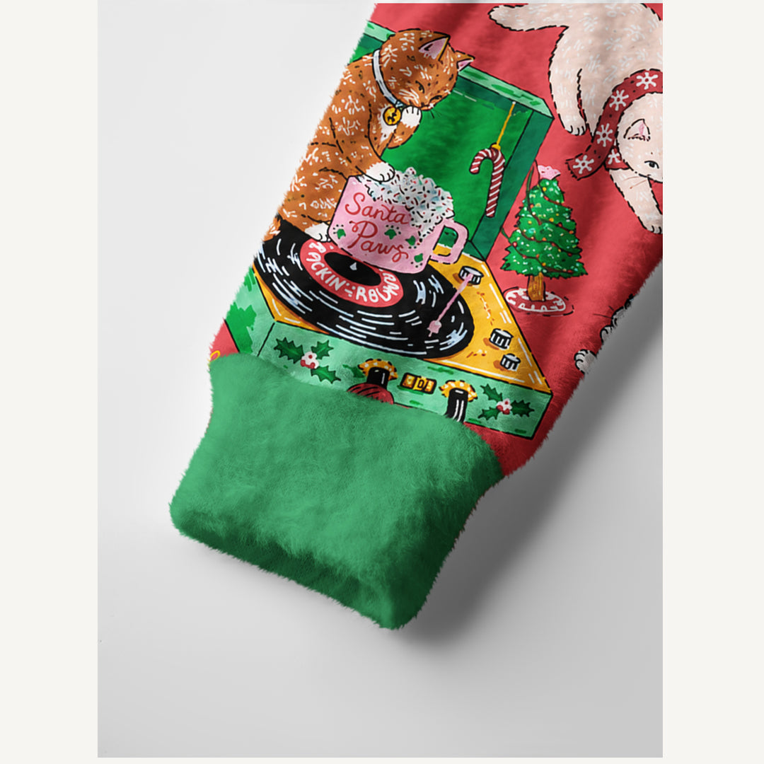 Cardigan lavorato a maglia festivo con gatti e alberi di Natale