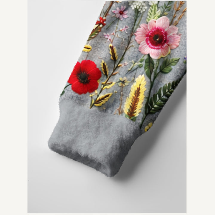Cardigan lavorato a maglia da giardino di campagna con fiori di campo e farfalle