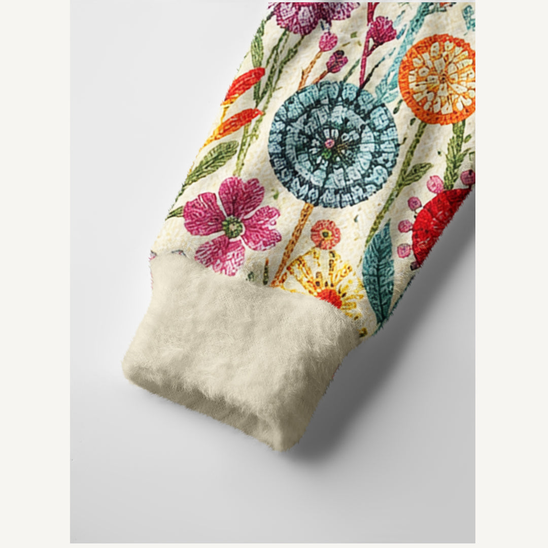 Cardigan lavorato a maglia da giardino di campagna con fiori di campo colorati