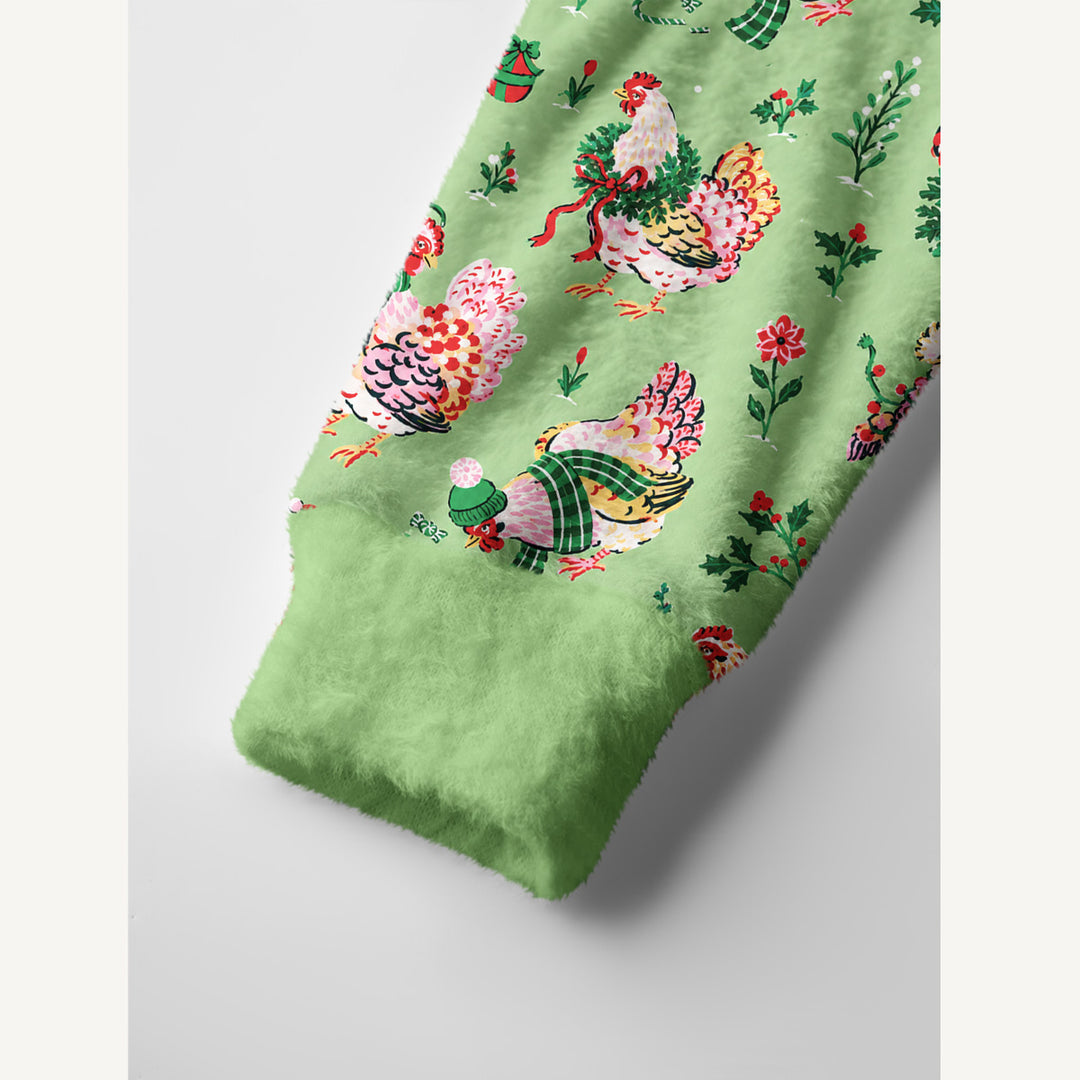 Cardigan lavorato a maglia Natalizi per Galline con Fantasia Festiva a Tema Giardino