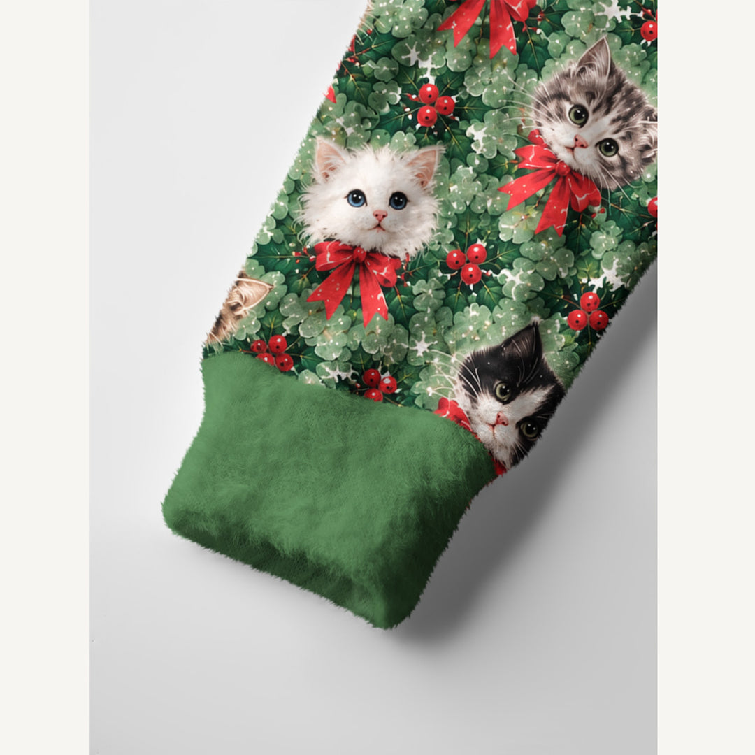 Cardigan lavorato a maglia Natalizi con Fantasia di Gatti “Holly Jolly”