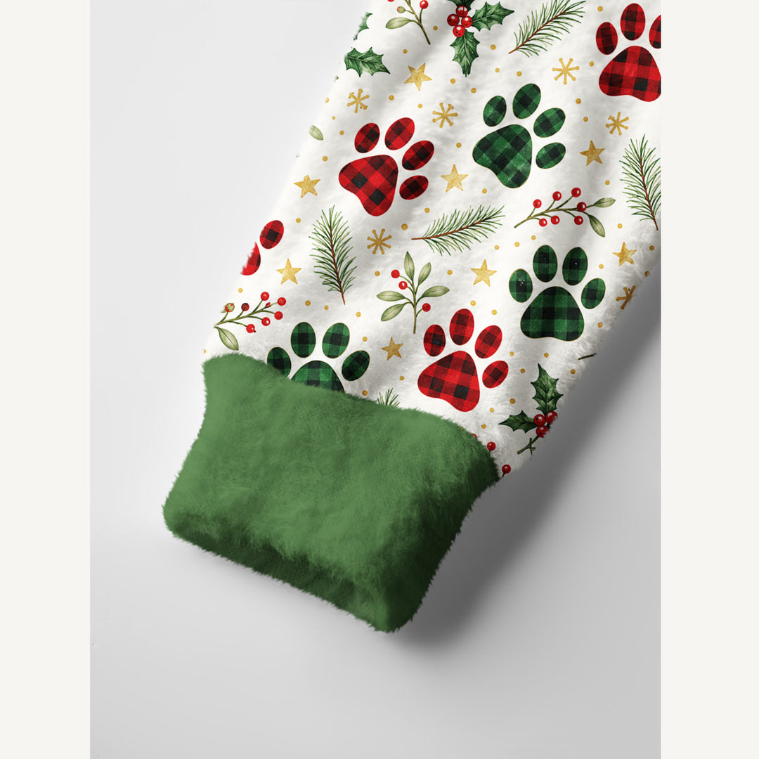 Cardigan Natalizio Lavorato a Maglia con Fantasia di Zampe di Gatto “Buon Natale”