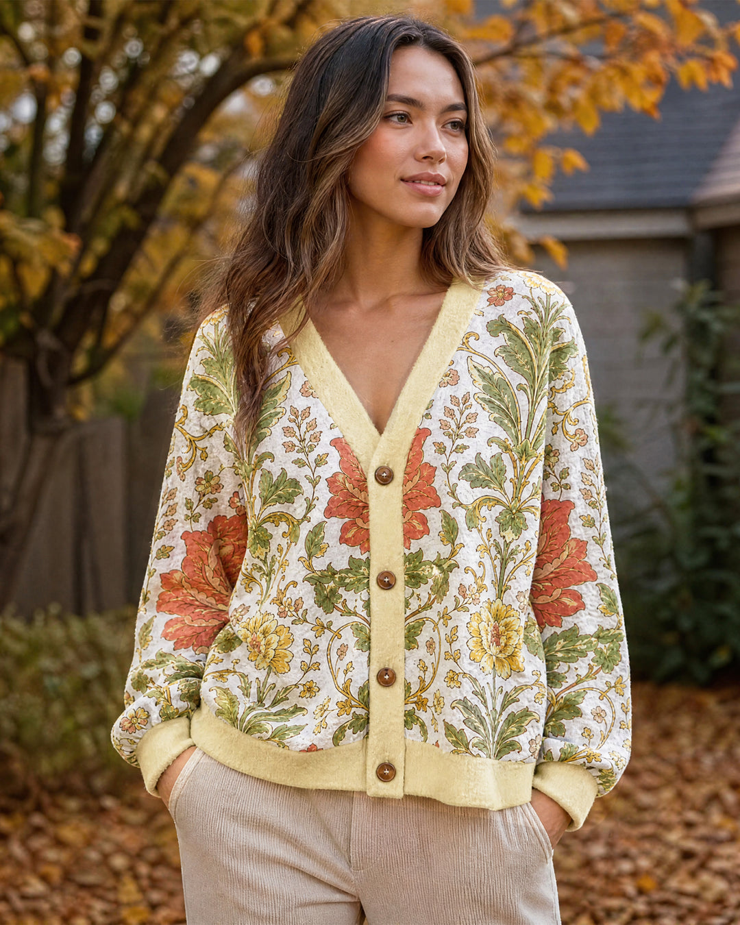 Cardigan lavorato a maglia Botanical Morris Grand Peony