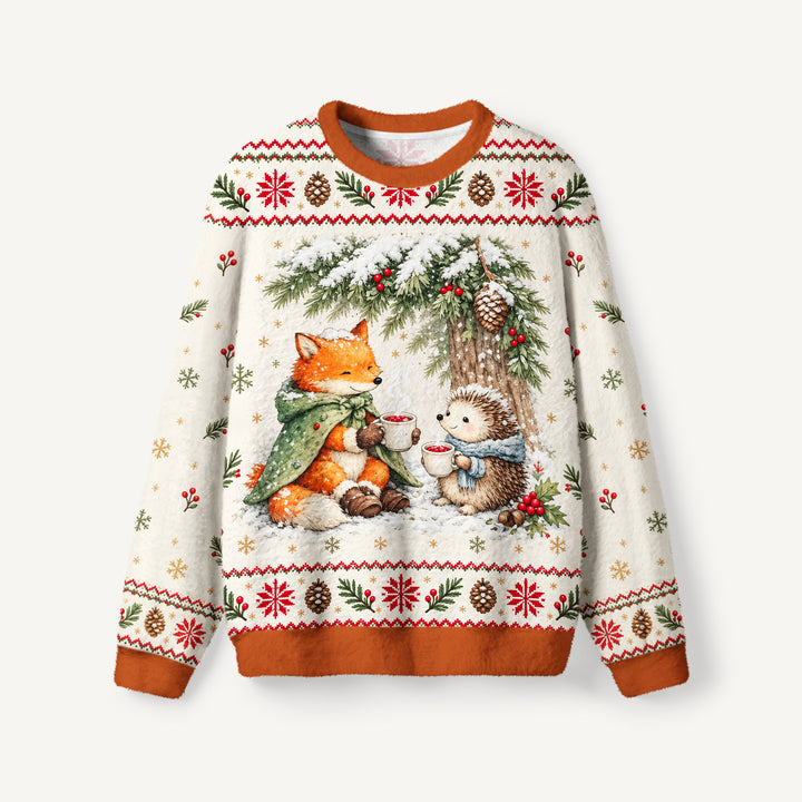 Maglione Girocollo Invernale con Volpe e Riccio
