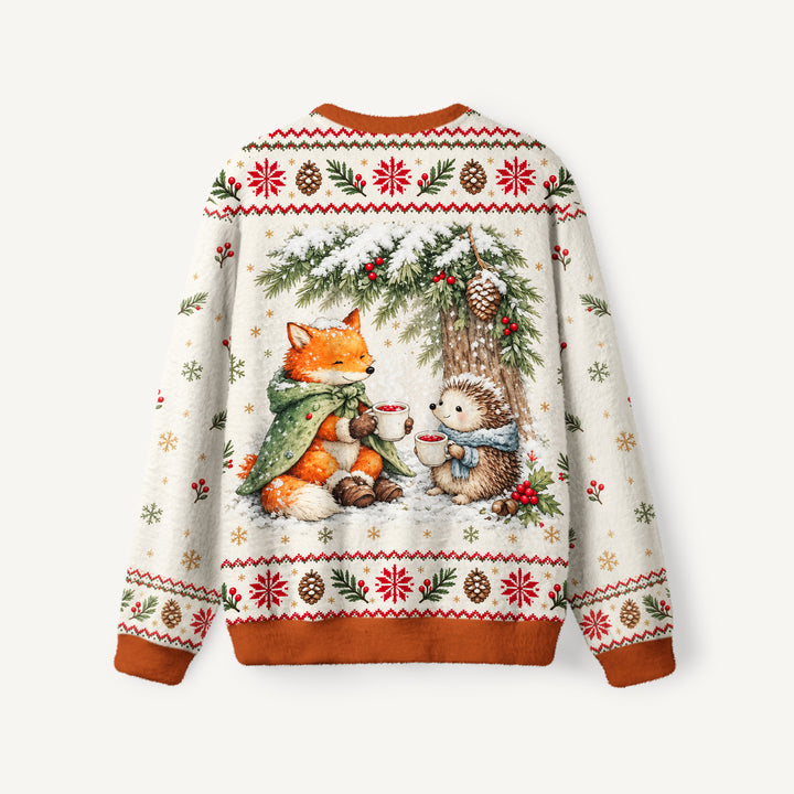 Maglione Girocollo Invernale con Volpe e Riccio