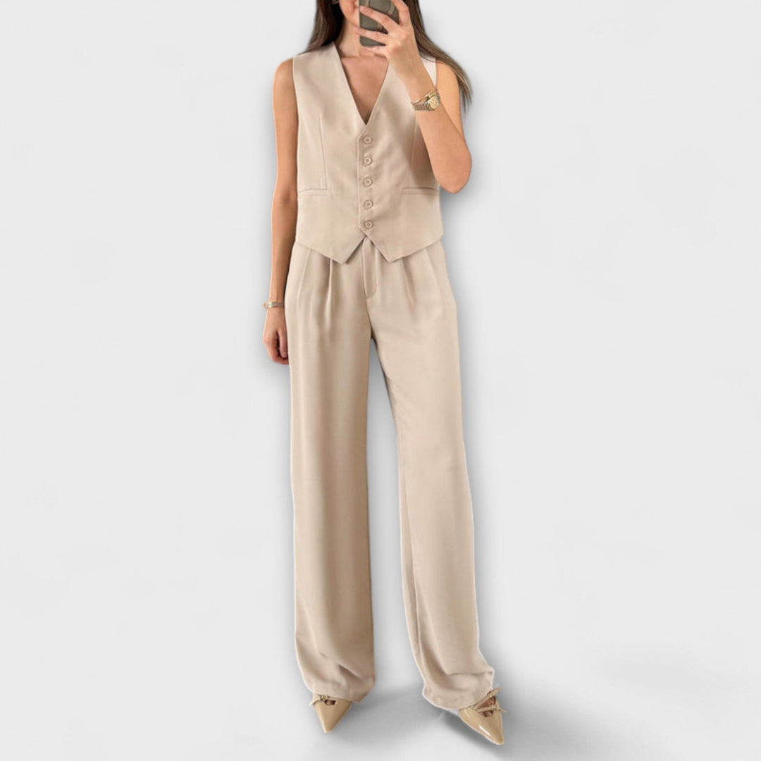 Hazel - Elegante Gilet V-Neck e Pantaloni Due Pezzi
