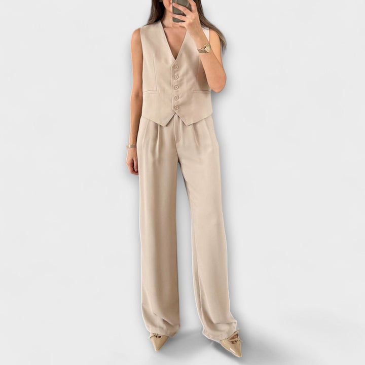 Hazel - Elegante Gilet V-Neck e Pantaloni Due Pezzi