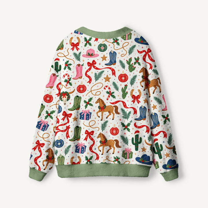 Cardigan lavorato a maglia Natalizi in Stile Western con Fantasia Rodeo