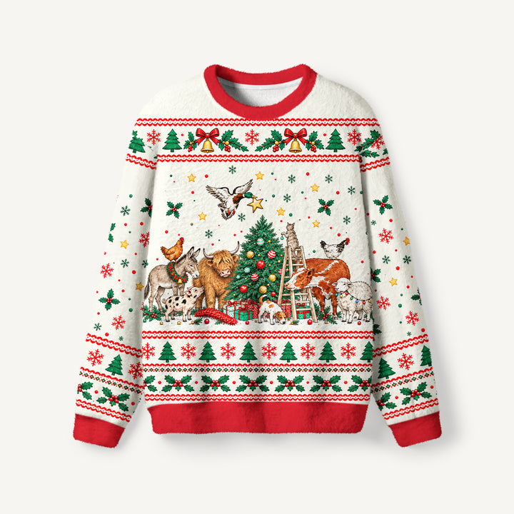 Maglione Natalizio Girocollo con Animali della Fattoria