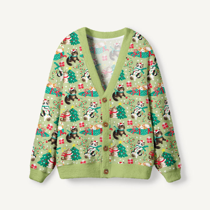 Cardigan lavorato a maglia Natalizi con Fantasia di Gatti Divertenti