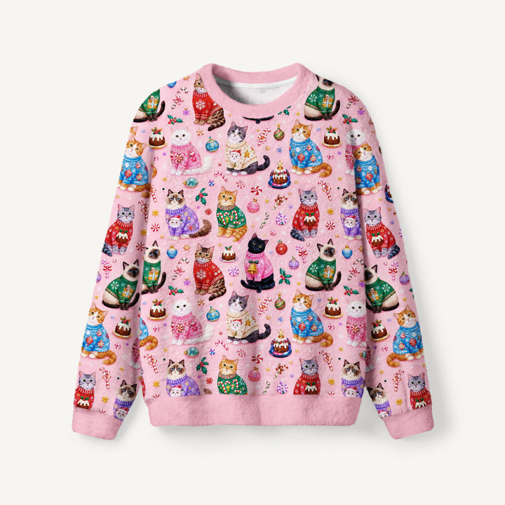 Maglione Natalizio Girocollo con Gatti e Fantasia Festiva