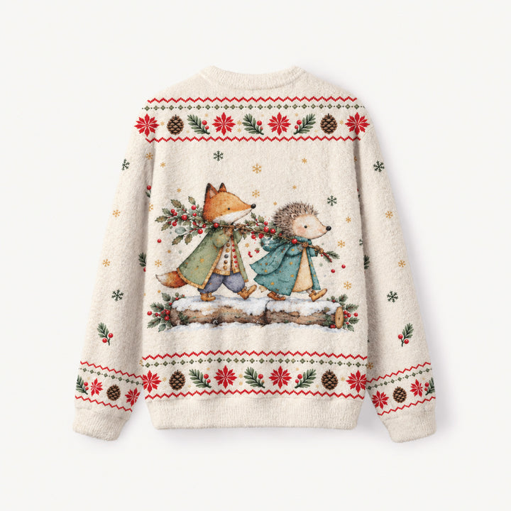 Maglione Natalizio Girocollo con Volpe e Riccio