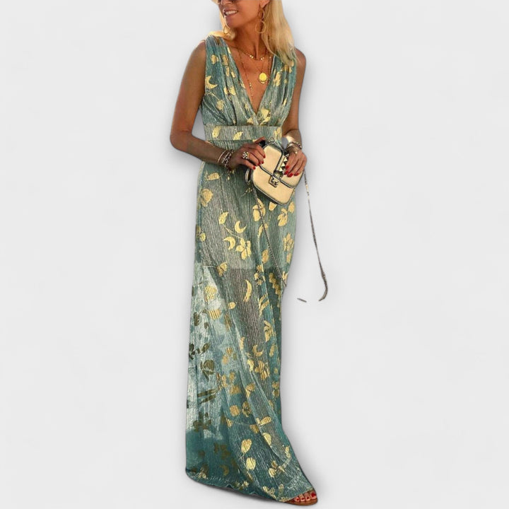 Abito elegante con scollatura a V e dettagli di paillettes
